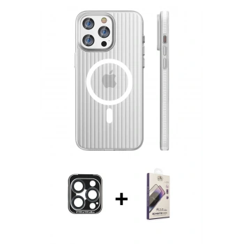 MARSİLYAN™- iPhone 15 Pro Max Kılıf Pusula Minimal Koleksiyonu - Siyah Bilvis 3D Mat Cam Ekran Koruyucu + PVD Metal Kamera Lens - LT
