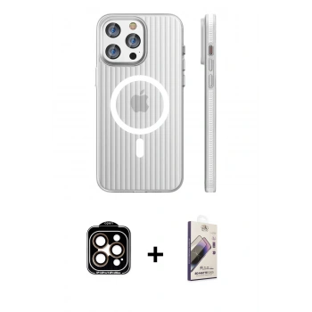 MARSİLYAN™- iPhone 15 Pro Max Kılıf Pusula Minimal Koleksiyonu - Siyah Bilvis 3D Mat Cam Ekran Koruyucu + PVD Metal Kamera Lens - TU
