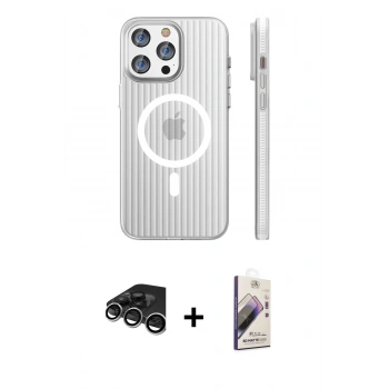 MARSİLYAN™- iPhone 15 Pro Max Kılıf Pusula Minimal Koleksiyonu - Siyah Bilvis 3D Mat Cam Ekran Koruyucu + Raze Metal Kamera Lens - GS
