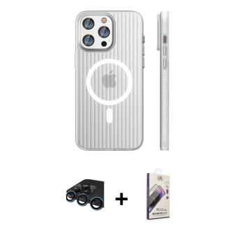 MARSİLYAN™- iPhone 15 Pro Max Kılıf Pusula Minimal Koleksiyonu - Siyah Bilvis 3D Mat Cam Ekran Koruyucu + Raze Metal Kamera Lens - LT
