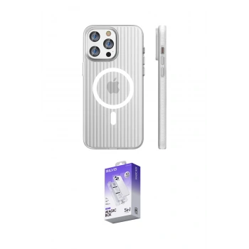 MARSİLYAN™- iPhone 15 Pro Max Kılıf Pusula Minimal Koleksiyonu - Siyah Bilvis 5in1 3D Magic Cam Ekran Koruyucu