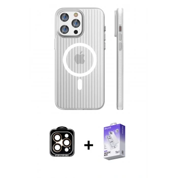 MARSİLYAN™- iPhone 15 Pro Max Kılıf Pusula Minimal Koleksiyonu - Siyah Bilvis 5in1 3D Magic Cam Ekran Koruyucu + PVD Metal Kamera Lens - TU