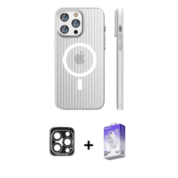 MARSİLYAN™- iPhone 15 Pro Max Kılıf Pusula Minimal Koleksiyonu - Siyah Bilvis 5in1 3D Magic Cam Ekran Koruyucu + PVD Metal Kamera Lens - LT