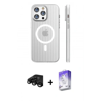 MARSİLYAN™- iPhone 15 Pro Max Kılıf Pusula Minimal Koleksiyonu - Siyah Bilvis 5in1 3D Magic Cam Ekran Koruyucu + Raze Metal Kamera Lens - SH