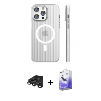 MARSİLYAN™- iPhone 15 Pro Max Kılıf Pusula Minimal Koleksiyonu - Siyah Bilvis 5in1 5D Magic Hayalet Cam Ekran Koruyucu + Raze Metal Kamera Lens - TMGI