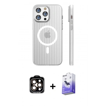MARSİLYAN™- iPhone 15 Pro Max Kılıf Pusula Minimal Koleksiyonu - Siyah Bilvis 5in1 5D Magic Hayalet Cam Ekran Koruyucu + PVD Metal Kamera Lens - TU