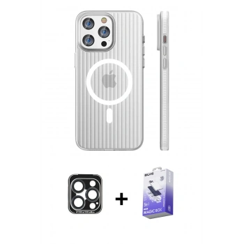 MARSİLYAN™- iPhone 15 Pro Max Kılıf Pusula Minimal Koleksiyonu - Siyah Bilvis 5in1 5D Magic Hayalet Cam Ekran Koruyucu + PVD Metal Kamera Lens - LT