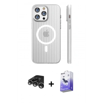 MARSİLYAN™- iPhone 15 Pro Max Kılıf Pusula Minimal Koleksiyonu - Siyah Bilvis 5in1 5D Magic Hayalet Cam Ekran Koruyucu + Raze Metal Kamera Lens - GS