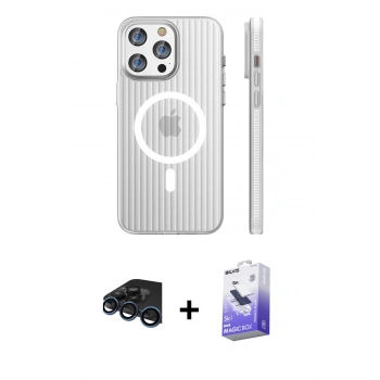 MARSİLYAN™- iPhone 15 Pro Max Kılıf Pusula Minimal Koleksiyonu - Siyah Bilvis 5in1 5D Magic Hayalet Cam Ekran Koruyucu + Raze Metal Kamera Lens - LT