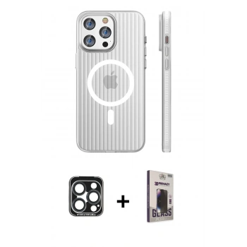 MARSİLYAN™- iPhone 15 Pro Max Kılıf Pusula Minimal Koleksiyonu - Siyah Bilvis Hayalet Cam Ekran Koruyucu + PVD Metal Kamera Lens - LT