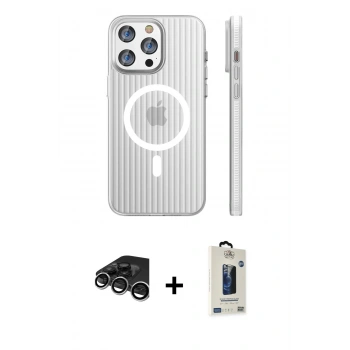 MARSİLYAN™- iPhone 15 Pro Max Kılıf Pusula Minimal Koleksiyonu - Siyah Bilvis Hayalet Cam Ekran Koruyucu + Raze Metal Kamera Lens - GS