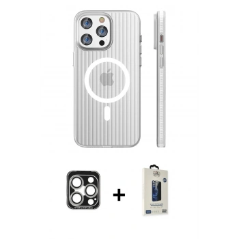 MARSİLYAN™- iPhone 15 Pro Max Kılıf Pusula Minimal Koleksiyonu - Siyah Bilvis Hayalet Cam Ekran Koruyucu + PVD Metal Kamera Lens - GS