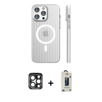 MARSİLYAN™- iPhone 15 Pro Max Kılıf Pusula Minimal Koleksiyonu - Siyah Bilvis Hayalet Cam Ekran Koruyucu + PVD Metal Kamera Lens - LT