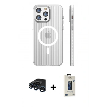 MARSİLYAN™- iPhone 15 Pro Max Kılıf Pusula Minimal Koleksiyonu - Siyah Bilvis Hayalet Cam Ekran Koruyucu + Raze Metal Kamera Lens - LT