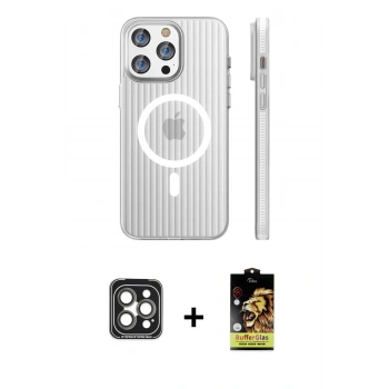 MARSİLYAN™- iPhone 15 Pro Max Kılıf Pusula Minimal Koleksiyonu - Siyah Buffer Cam Ekran Koruyucu + PVD Metal Kamera Lens - GI