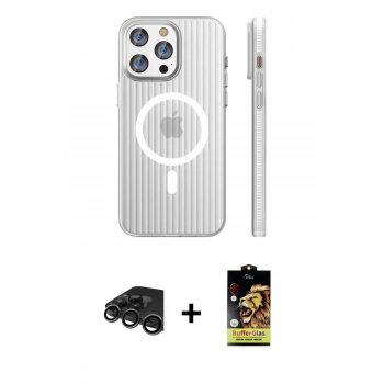 MARSİLYAN™- iPhone 15 Pro Max Kılıf Pusula Minimal Koleksiyonu - Siyah Buffer Cam Ekran Koruyucu + Raze Metal Kamera Lens - TMGI