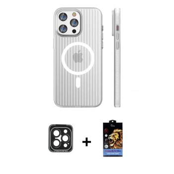 MARSİLYAN™- iPhone 15 Pro Max Kılıf Pusula Minimal Koleksiyonu - Siyah Buffer Hayalet Cam Ekran Koruyucu + PVD Metal Kamera Lens - SH