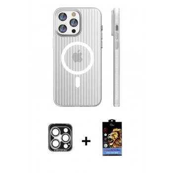 MARSİLYAN™- iPhone 15 Pro Max Kılıf Pusula Minimal Koleksiyonu - Siyah Buffer Hayalet Cam Ekran Koruyucu + PVD Metal Kamera Lens - GS