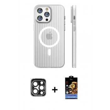 MARSİLYAN™- iPhone 15 Pro Max Kılıf Pusula Minimal Koleksiyonu - Siyah Buffer Hayalet Cam Ekran Koruyucu + PVD Metal Kamera Lens - LT