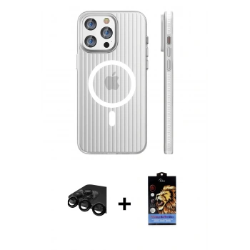MARSİLYAN™- iPhone 15 Pro Max Kılıf Pusula Minimal Koleksiyonu - Siyah Buffer Hayalet Cam Ekran Koruyucu + Raze Metal Kamera Lens - SH