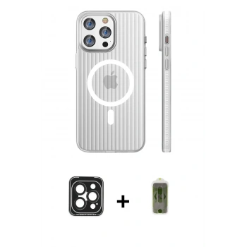 MARSİLYAN™- iPhone 15 Pro Max Kılıf Pusula Minimal Koleksiyonu - Siyah Joko Magic 5D Hayalet Cam + PVD Metal Kamera Lens - SH