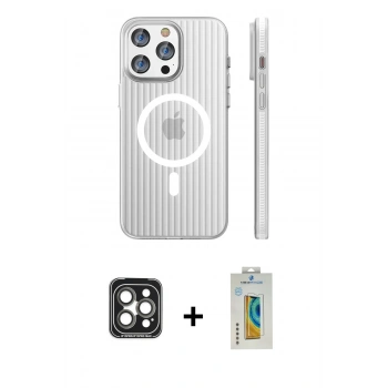MARSİLYAN™- iPhone 15 Pro Max Kılıf Pusula Minimal Koleksiyonu - Siyah Polymer Nano Ekran Koruyucu + PVD Metal Kamera Lens - GI