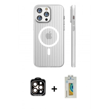 MARSİLYAN™- iPhone 15 Pro Max Kılıf Pusula Minimal Koleksiyonu - Siyah Polymer Nano Ekran Koruyucu + PVD Metal Kamera Lens - TU