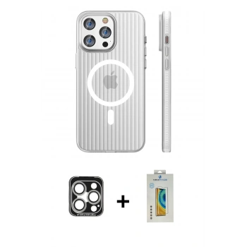 MARSİLYAN™- iPhone 15 Pro Max Kılıf Pusula Minimal Koleksiyonu - Siyah Polymer Nano Ekran Koruyucu + PVD Metal Kamera Lens - GS