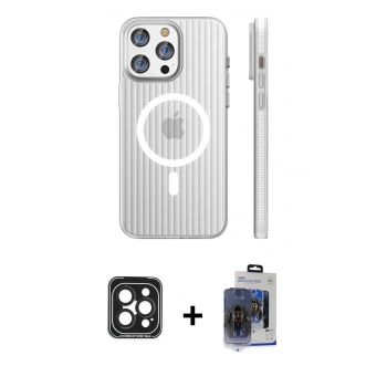 MARSİLYAN™- iPhone 15 Pro Max Kılıf Pusula Minimal Koleksiyonu - Siyah Vanessa Magic Cam + PVD Metal Kamera Lens - SH