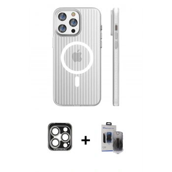MARSİLYAN™- iPhone 15 Pro Max Kılıf Pusula Minimal Koleksiyonu - Siyah Vanessa Magic Hayalet Cam + PVD Metal Kamera Lens - GS