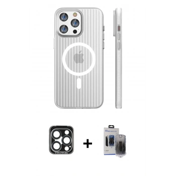 MARSİLYAN™- iPhone 15 Pro Max Kılıf Pusula Minimal Koleksiyonu - Siyah Vanessa Magic Hayalet Cam + PVD Metal Kamera Lens - LT