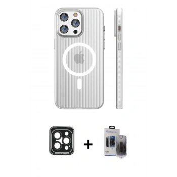 MARSİLYAN™- iPhone 15 Pro Max Kılıf Pusula Minimal Koleksiyonu - Siyah Vanessa Magic Hayalet Cam + PVD Metal Kamera Lens - SH