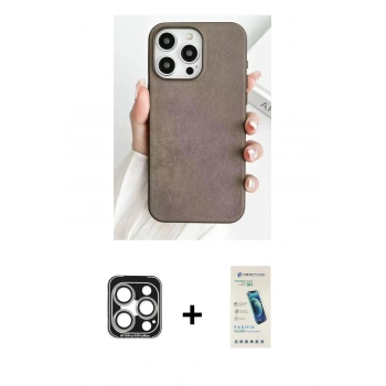 MARSİLYAN™- iPhone 15 Pro Max Kılıf Pusula Modern - Şeffaf Pasifik Cam Ekran Koruyucu + PVD Metal Kamera Lens - GS
