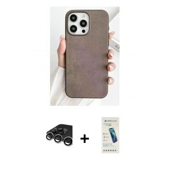 MARSİLYAN™- iPhone 15 Pro Max Kılıf Pusula Modern - Şeffaf Pasifik Cam Ekran Koruyucu + Raze Metal Kamera Lens - GS