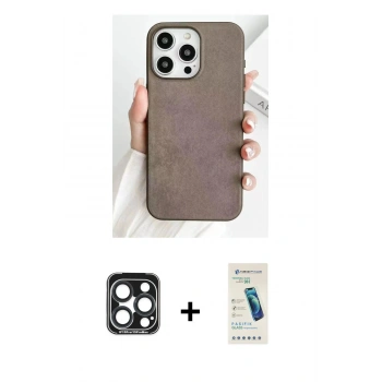 MARSİLYAN™- iPhone 15 Pro Max Kılıf Pusula Modern - Şeffaf Pasifik Cam Ekran Koruyucu + PVD Metal Kamera Lens - LT