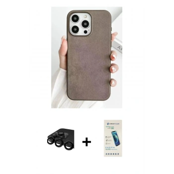 MARSİLYAN™- iPhone 15 Pro Max Kılıf Pusula Modern - Şeffaf Pasifik Cam Ekran Koruyucu + Raze Metal Kamera Lens - SH