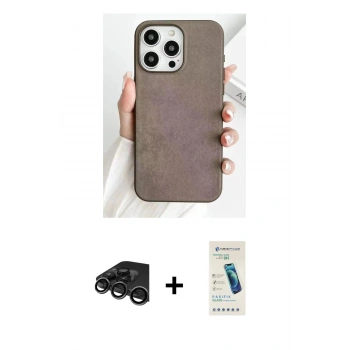 MARSİLYAN™- iPhone 15 Pro Max Kılıf Pusula Modern - Şeffaf Pasifik Cam Ekran Koruyucu + Raze Metal Kamera Lens - TMGI