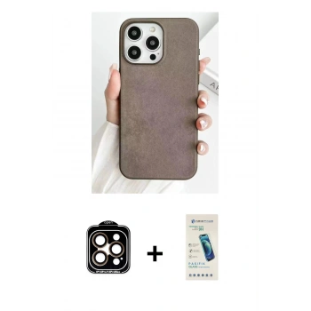 MARSİLYAN™- iPhone 15 Pro Max Kılıf Pusula Modern - Şeffaf Pasifik Cam Ekran Koruyucu + PVD Metal Kamera Lens - TU