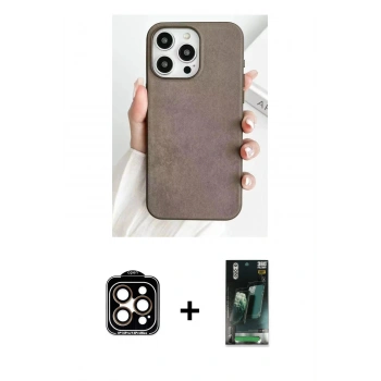 MARSİLYAN™- iPhone 15 Pro Max Kılıf Pusula Modern - Siyah 360 Mat Full Body Arka Koruyucu + PVD Metal Kamera Lens - TU