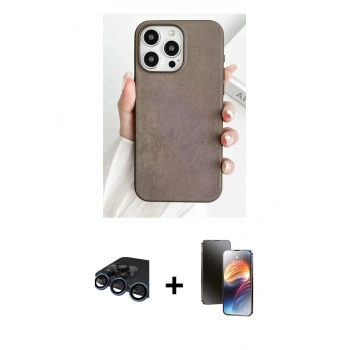 MARSİLYAN™- iPhone 15 Pro Max Kılıf Pusula Modern - Siyah 3D Antistatik Mat Seramik Nano Ekran Koruyucu + Raze Metal Kamera Lens - LT