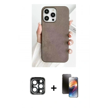 MARSİLYAN™- iPhone 15 Pro Max Kılıf Pusula Modern - Siyah 3D Antistatik Mat Seramik Nano Ekran Koruyucu + PVD Metal Kamera Lens - LT