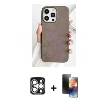 MARSİLYAN™- iPhone 15 Pro Max Kılıf Pusula Modern - Siyah 3D Antistatik Mat Seramik Nano Ekran Koruyucu + PVD Metal Kamera Lens - GS