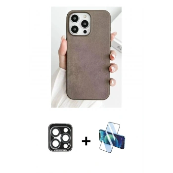MARSİLYAN™- iPhone 15 Pro Max Kılıf Pusula Modern - Siyah 3D Antistatik Seramik Nano Ekran Koruyucu + PVD Metal Kamera Lens - LT