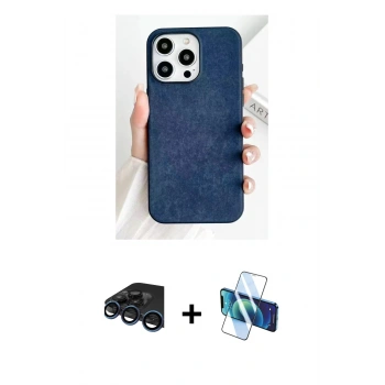 MARSİLYAN™- iPhone 15 Pro Max Kılıf Pusula Modern - Siyah 3D Antistatik Seramik Nano Ekran Koruyucu + Raze Metal Kamera Lens - LT