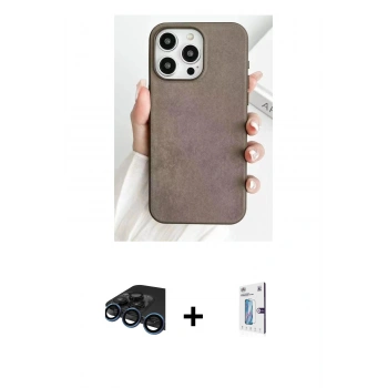 MARSİLYAN™- iPhone 15 Pro Max Kılıf Pusula Modern - Siyah Bilvis 0.18mm Plus Cam Ekran Koruyucu + Raze Metal Kamera Lens - LT