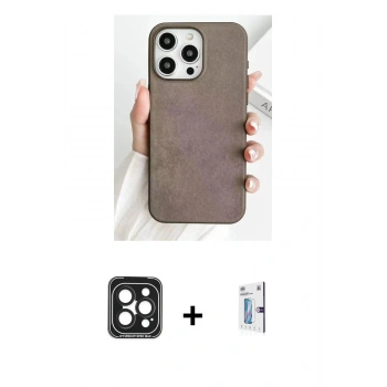 MARSİLYAN™- iPhone 15 Pro Max Kılıf Pusula Modern - Siyah Bilvis 0.18mm Plus Cam Ekran Koruyucu + PVD Metal Kamera Lens - SH