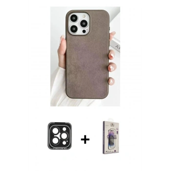 MARSİLYAN™- iPhone 15 Pro Max Kılıf Pusula Modern - Siyah Bilvis 3D Cam Ekran Koruyucu + PVD Metal Kamera Lens - SH