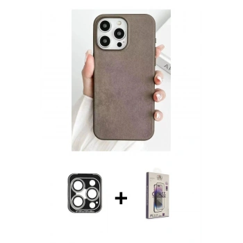 MARSİLYAN™- iPhone 15 Pro Max Kılıf Pusula Modern - Siyah Bilvis 3D Cam Ekran Koruyucu + PVD Metal Kamera Lens - GS