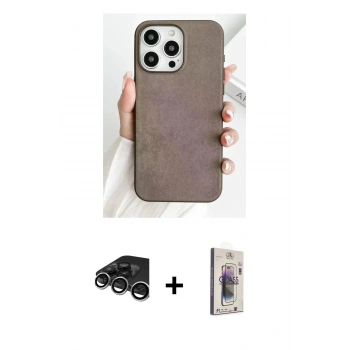MARSİLYAN™- iPhone 15 Pro Max Kılıf Pusula Modern - Siyah Bilvis 3D Cam Ekran Koruyucu + Raze Metal Kamera Lens - GS