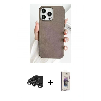 MARSİLYAN™- iPhone 15 Pro Max Kılıf Pusula Modern - Siyah Bilvis 3D Cam Ekran Koruyucu + Raze Metal Kamera Lens - TMGI